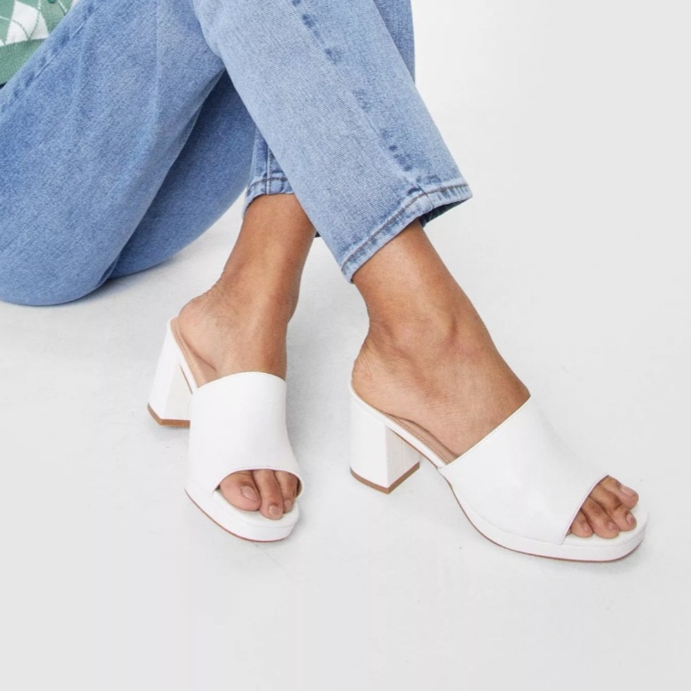 Nasty Gal White Block Heel Mules